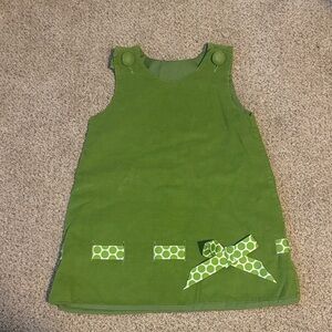 Vibrant Green Kids Dress with Polka Dot Bow